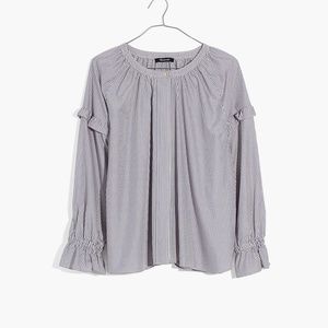 Madewell Collarless Ruffle Long Sleeve Linen Top